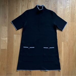 Maeve Chic Black Knit Short Sleeve Dress with Pocket Details